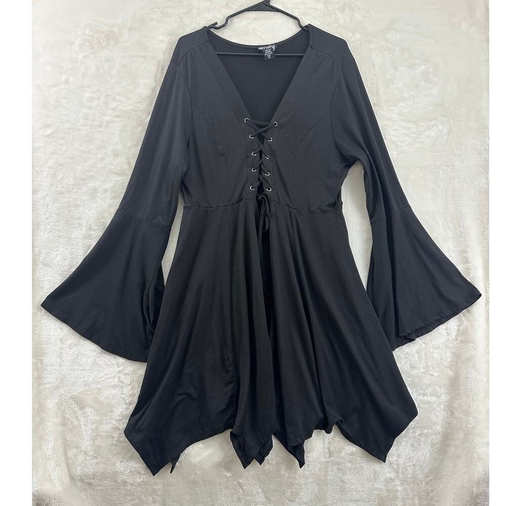 Hot Topic Witchy Black Dress 2X Lace Up Goth Flowy Flare